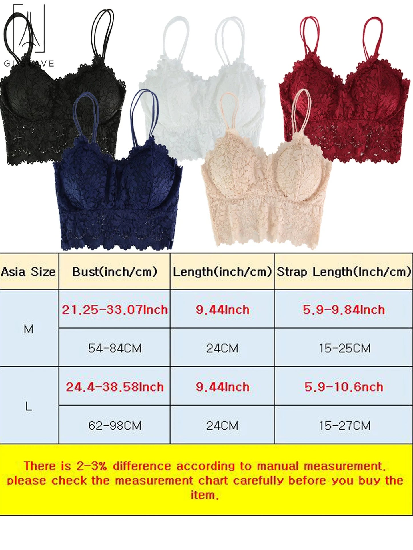 Women Sexy Lace Padded Camisole V Neck Crochet Bralette Half Bra Spaghetti Strap Crop Tops Vest "Apricot, M"