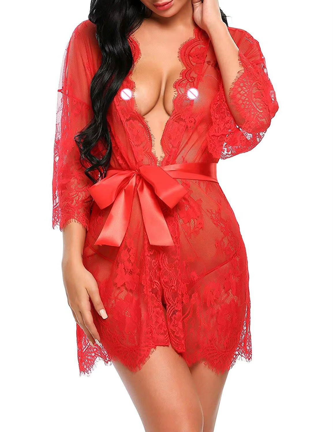 New Sexy Women Lingerie Lace Ruffles Robe See-Through Babydoll Underwear Sleepwear Night Dress Erotic Sex Clothes