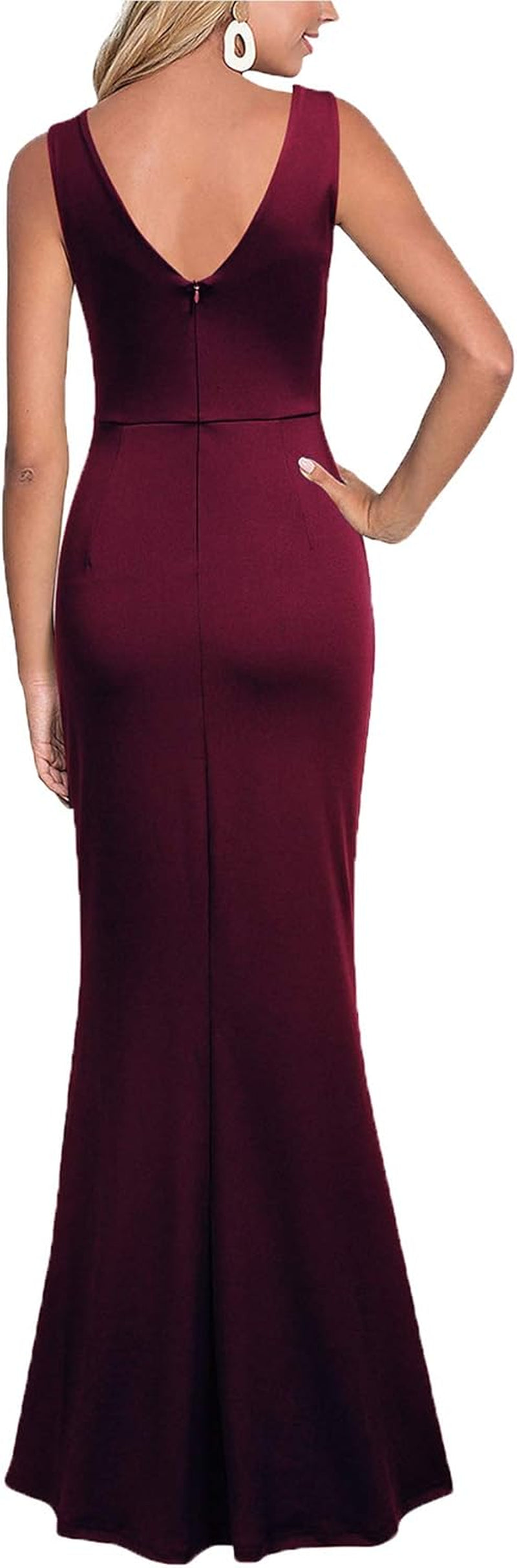 Women Sleeveless V Neck Split Evening Cocktail Long Dress