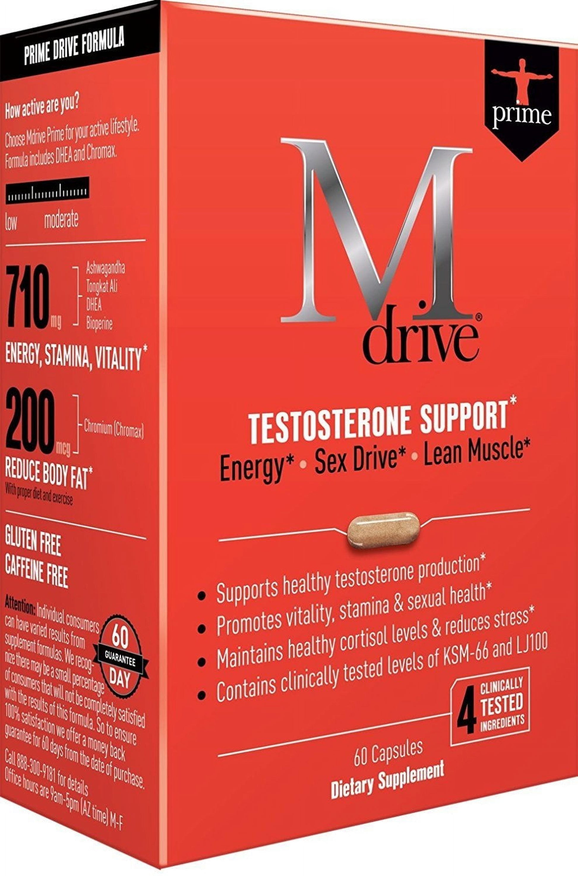 Prime Testosterone Support with DHEA, KSM-66 Ashwagandha and LJ100 Tongkat Ali, 60 Capsules