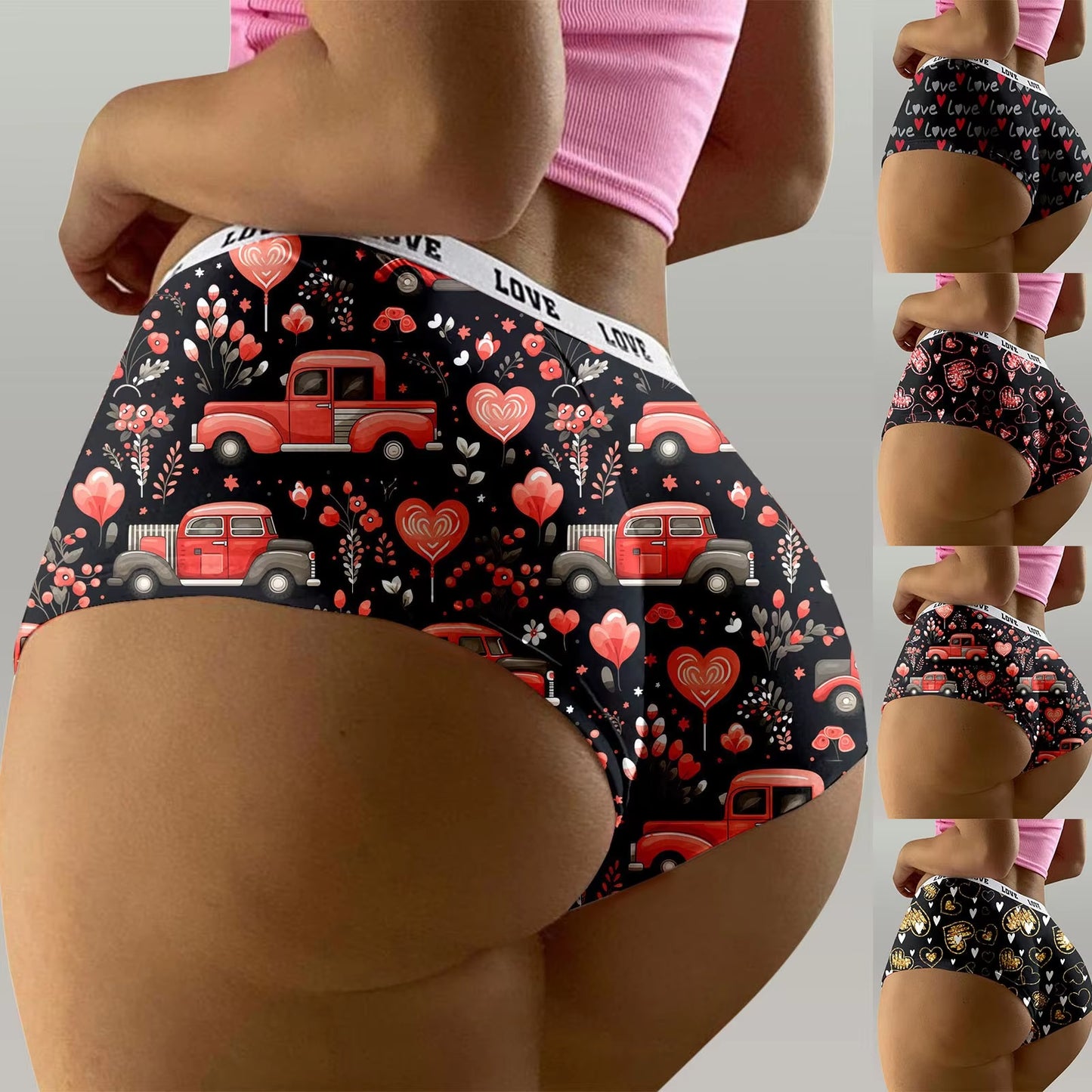 Valentine'S Day Panties Womens Breathable Sports Briefs Seamless Ladies Underwear Sex Heart Print Lingerie Thongs Thin Intimate