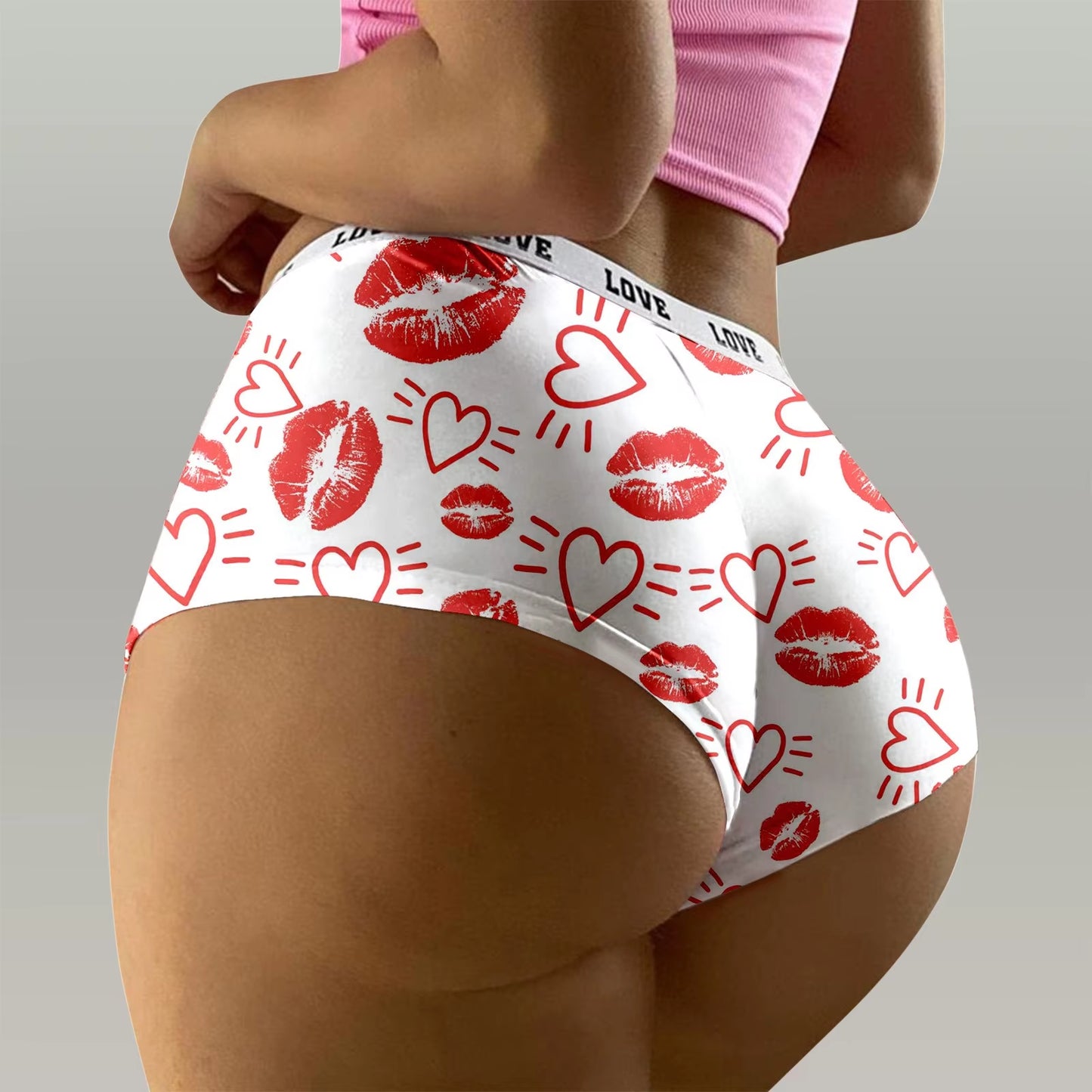 Valentine'S Day Panties Womens Breathable Sports Briefs Seamless Ladies Underwear Sex Heart Print Lingerie Thongs Thin Intimate