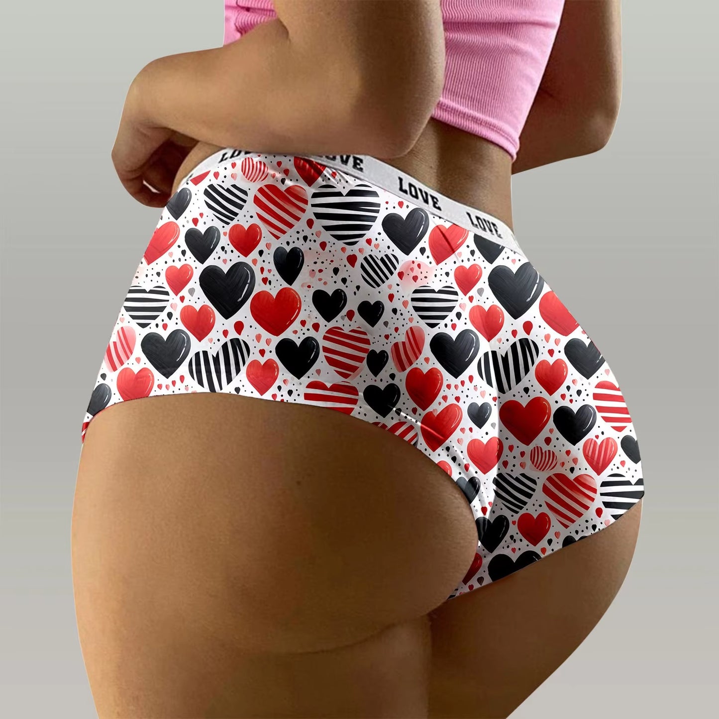 Valentine'S Day Panties Womens Breathable Sports Briefs Seamless Ladies Underwear Sex Heart Print Lingerie Thongs Thin Intimate