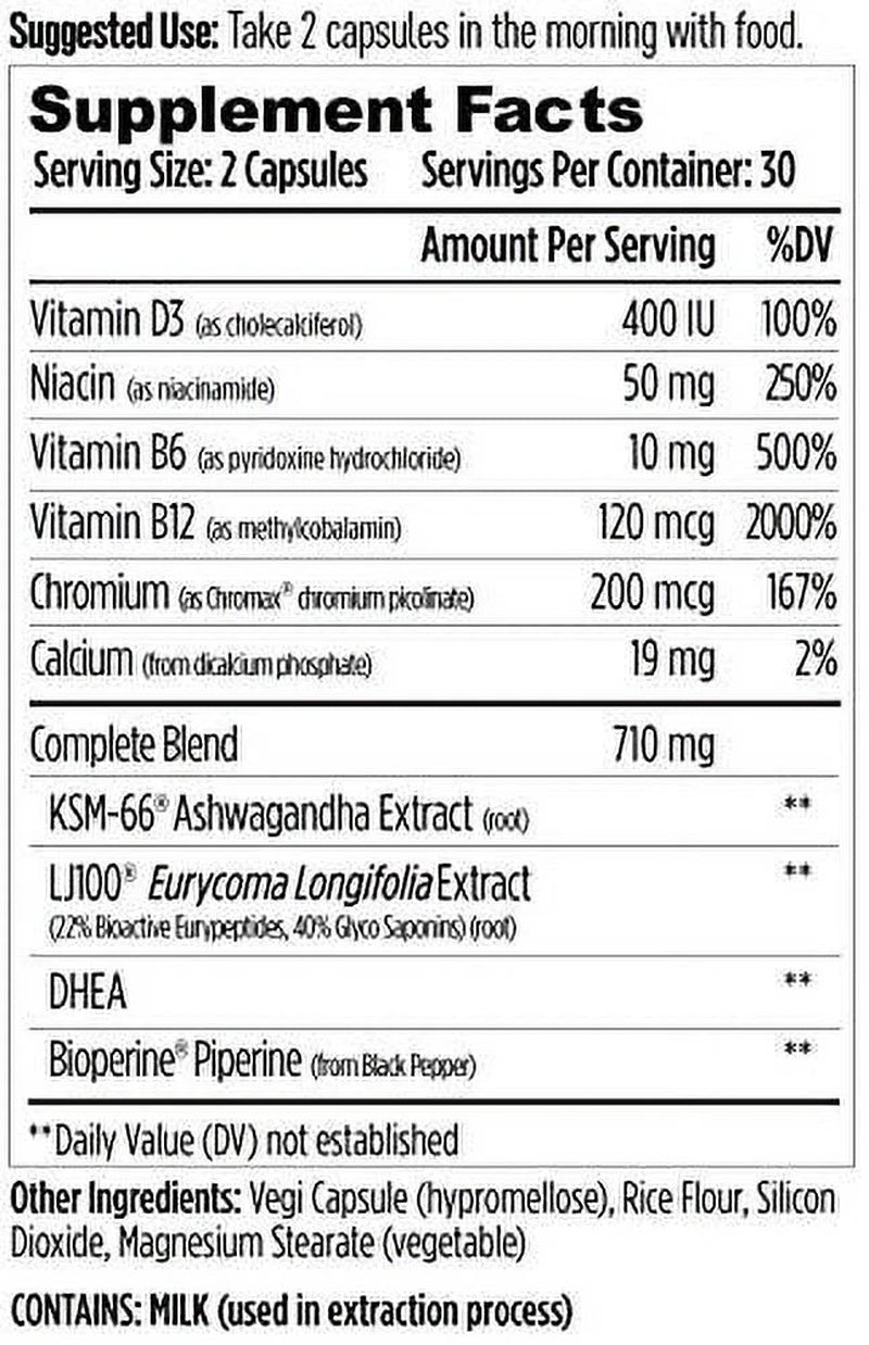 Prime Testosterone Support with DHEA, KSM-66 Ashwagandha and LJ100 Tongkat Ali, 60 Capsules