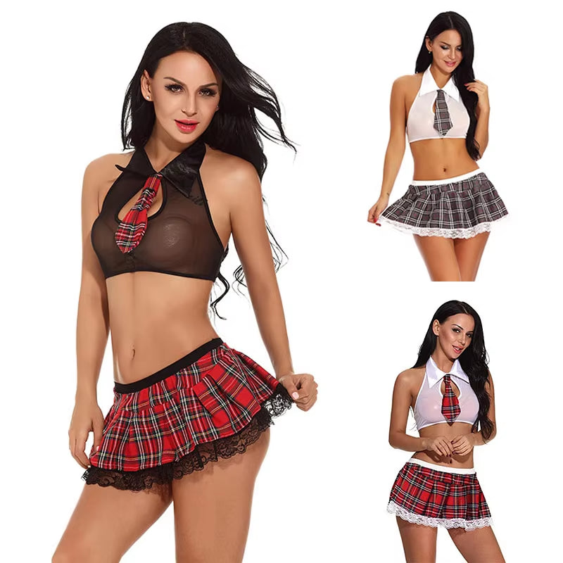 Sexy Schoolgirl Cosplay Costumes Plaid Night Halloween Women Roleplay Sex Uniform Erotic Clothing Sexy Naughty Lingerie